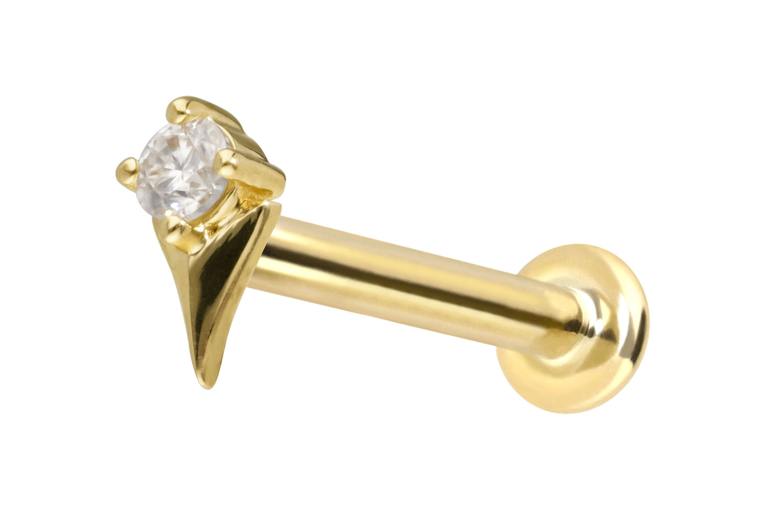 14 Karat Gold Labret Piercing mit Innengewinde MOISSANIT + PFEILSPITZE